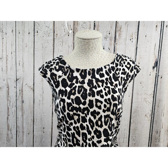 ALK Women's 14 Catherine Malandrino Cheetah Asymmetrical Ruched Sheath Dress EUC - Picture 5 of 10